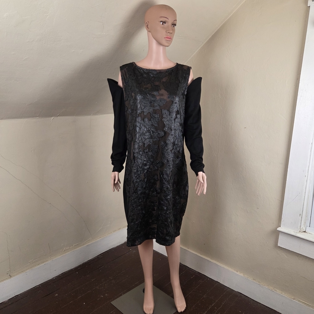 Marc Bouwer Unlimited 1X Black Lace Cold Shoulder Sheath Dress Mesh Floral